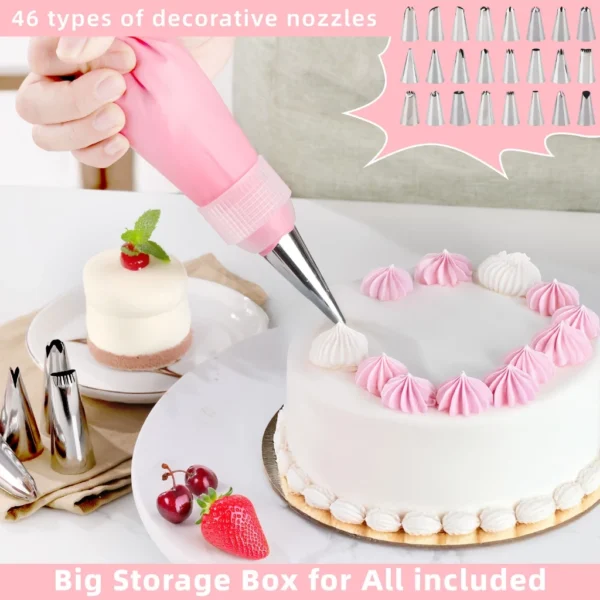 my-11134207-7rasg-mbw1z4upo0ied9.webp 138 Piece PINK Baking Kit Complete Cake Decorating Set Russian Nozzles Silicone Bags Tools