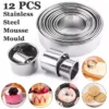 12pcs Set Stainless Steel Round Cutter Cookie Moulds Mousse Cake Ring Biscuit Cutting  Baking Tools