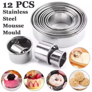 my-11134207-820ld-micp5mhmgd1f8f.webp 12pcs Set Stainless Steel Round Cutter Cookie Moulds Mousse Cake Ring Biscuit Cutting Baking Tools