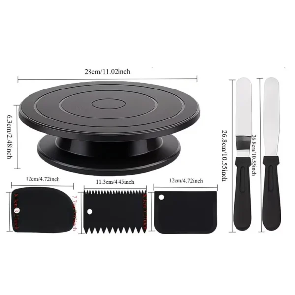 my-11134207-820lf-mleqtxfoqo087f.webp 6PCS Cake Turntable Set with Spatulas Scraper Black Rotating Stand for Smooth Frosting Baking Tools