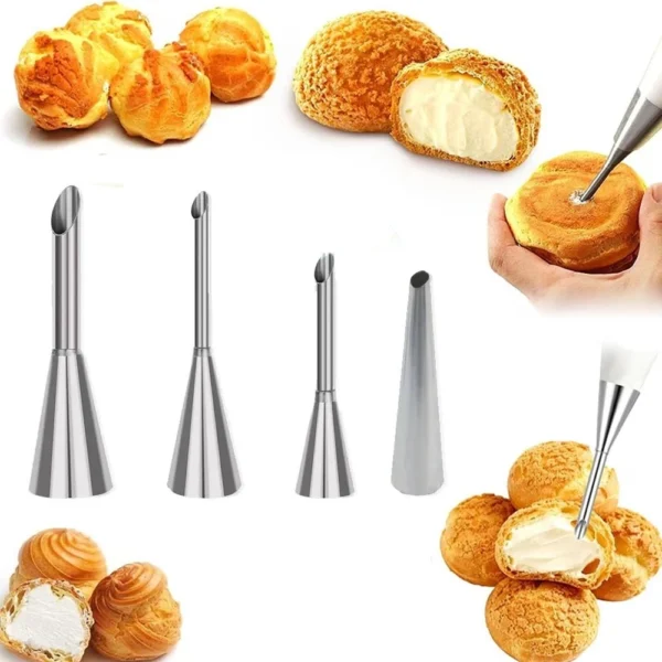 Perfect Cream Puff Maker  4Pcs Stainless Steel Piping Tips