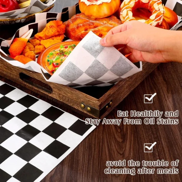 sg-11134201-7rdwa-mdok27o7r5docf.webp 50PCS Checkboard Food Grade Wax Paper Food Wrapping Paper Fried Food Anti Oil Pad Paper Baking Paper