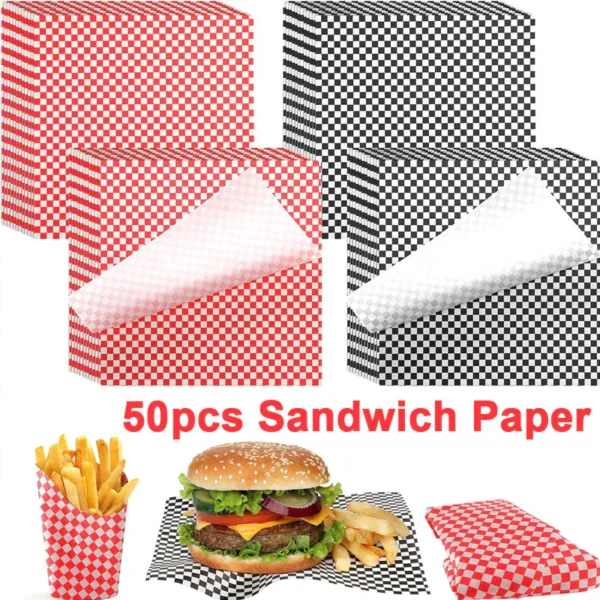 sg-11134201-7rdx4-mdok25owni3uf5.webp 50PCS Checkboard Food Grade Wax Paper Food Wrapping Paper Fried Food Anti Oil Pad Paper Baking Paper