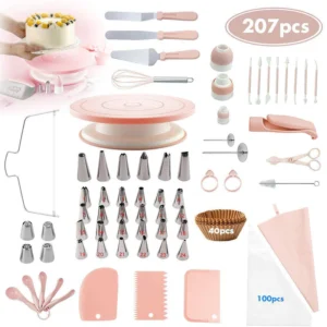 sg-11134201-7rdyh-md5rsb7xtmg63f.webp 207pcs Cake Decoration Baking Tool Set DIY Cake Cookie Making with Turntable Piping Nozzle Scrapers