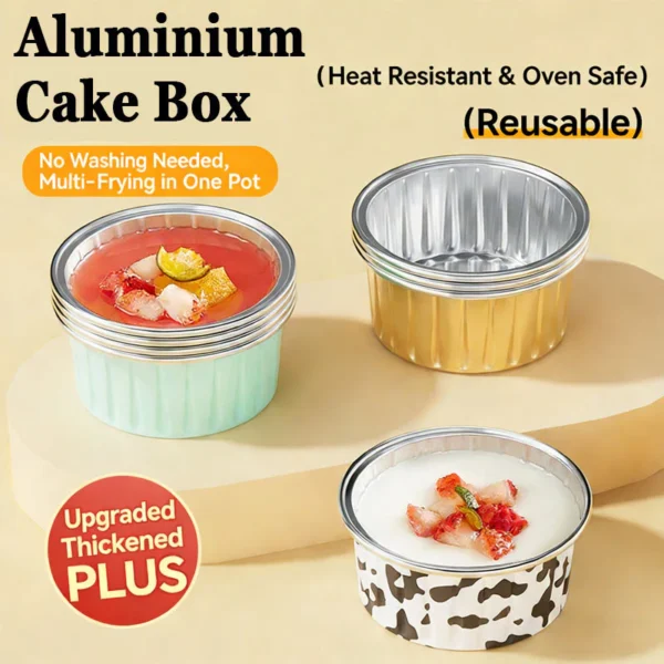 50PCS Aluminium Foil Cake Box with Cap Reusable Baking Pudding Cake Mould Air Fryer Cupcake Cup