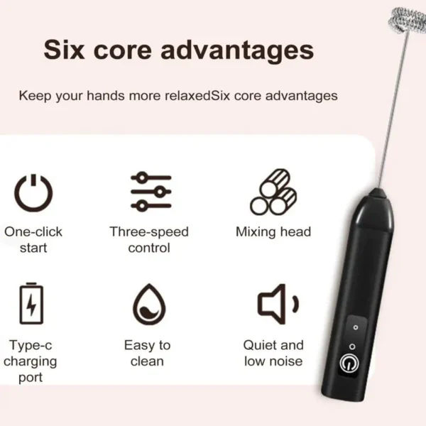 3 Speed Wireless Milk Frother Electric USB Charging Handheld Coffee Stirrer Egg Beater Baking Tool