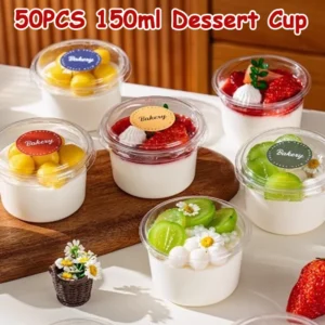 50PCS 150ml Transparent Plastic Dessert Cup Cake Cup with Lid Tiramisu Pudding Jelly