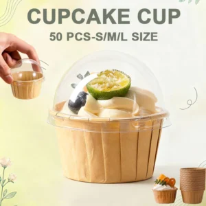 50PCS Cupcake Cup with Cover Greaseproof Cupcake Liners Natural Colour Muffin Baking Cups for Party